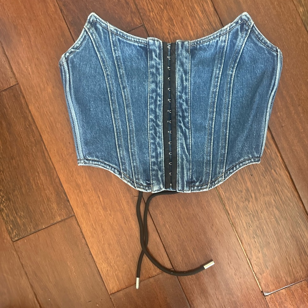 naked wardrobe Blue Denim Corset Crop Top
